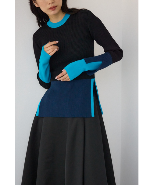 【PLUS】カラーブロッキングリブニット