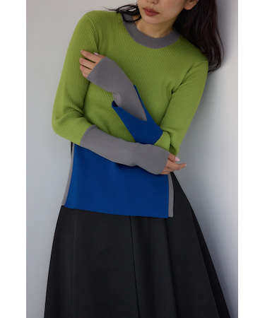 【PLUS】カラーブロッキングリブニット