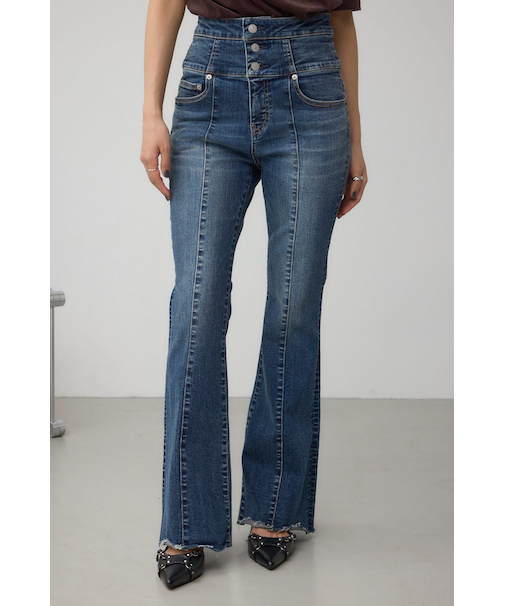 AZUL DENIM ハイウエストボタンフレアデニム