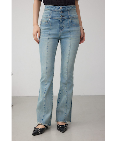 AZUL DENIM ハイウエストボタンフレアデニム