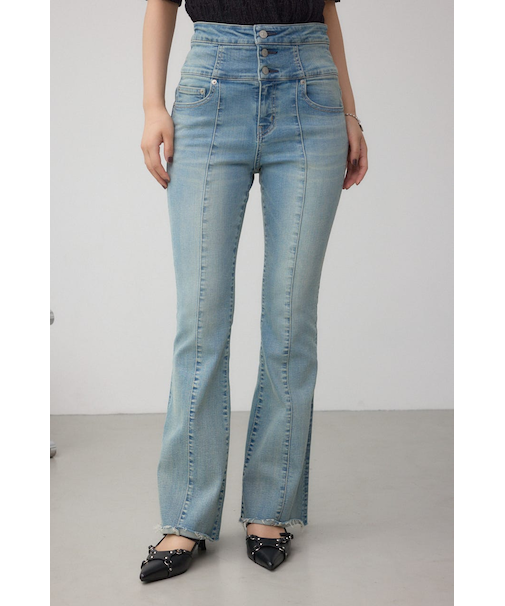 AZUL DENIM ハイウエストボタンフレアデニム