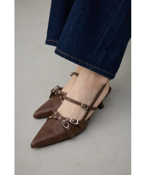 クロスハトメベルトバックオープンパンプス