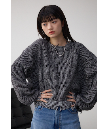 ダメージニットトップス