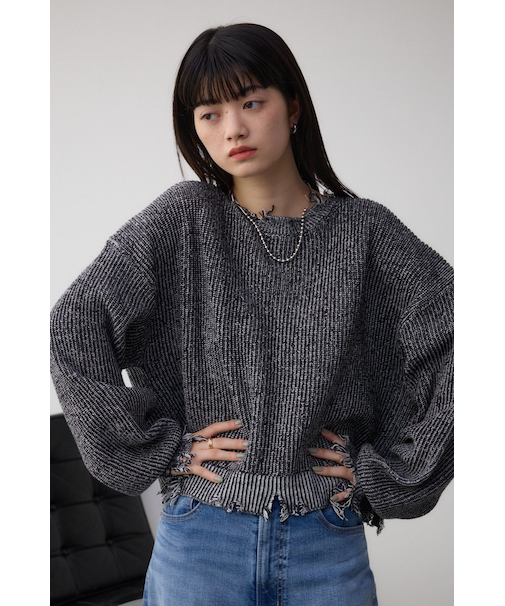 ダメージニットトップス