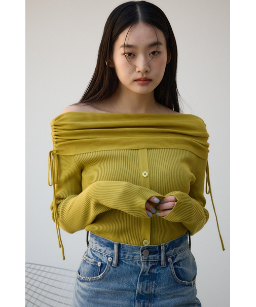 ギャザーオフショルダーニットトップス