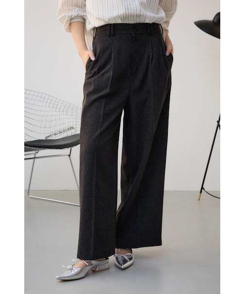 ポリエステルリネンミックスワイドパンツ