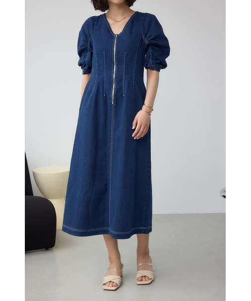 フロントジップ半袖デニムワンピース