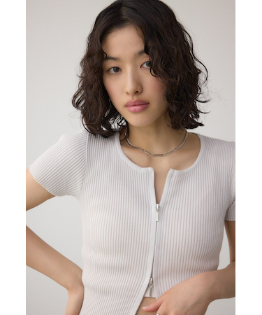 Wジップショートスリーブ配色リブプルオーバー