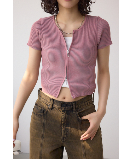 Wジップショートスリーブ配色リブプルオーバー