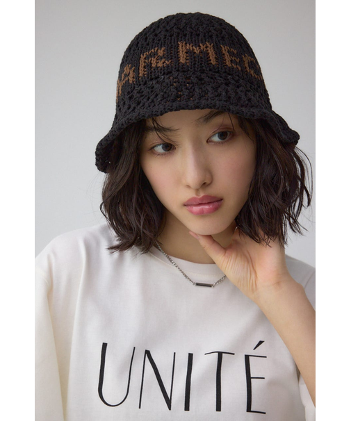 オープンワークニッティングロゴハット