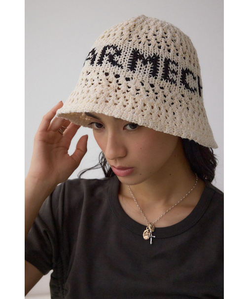 オープンワークニッティングロゴハット