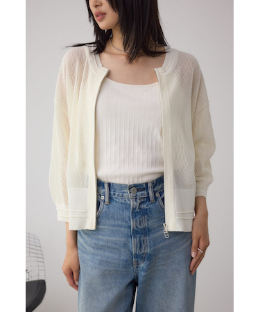 Wジップメッシュニットカーディガン