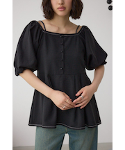 2WAYパフスリーブ配色ペプラムブラウス