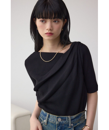 ドレープデザイン5分袖リブニット