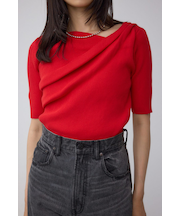 ドレープデザイン5分袖リブニット