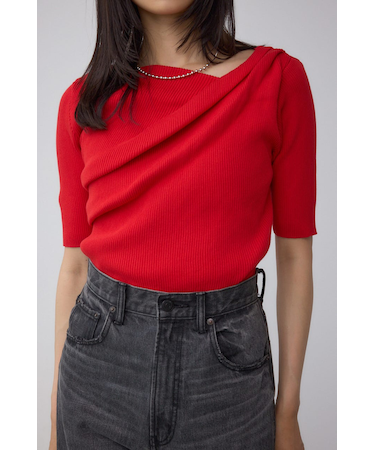 ドレープデザイン5分袖リブニット