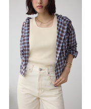 シアーチェックフードシャツ