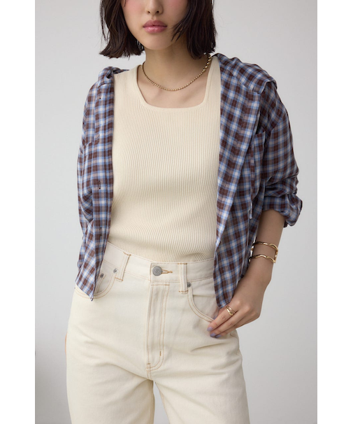 シアーチェックフードシャツ