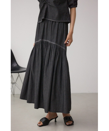 デニムライクギャザーフレアスカート