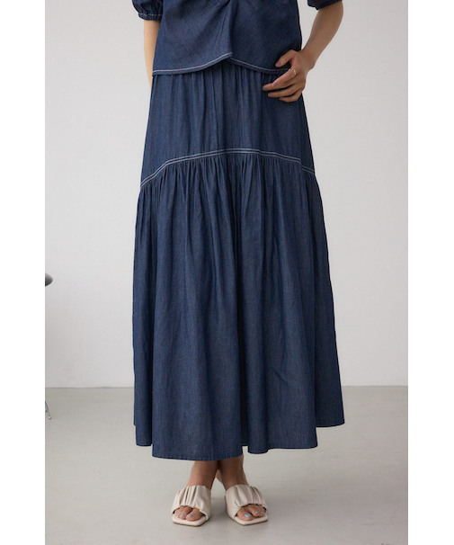 デニムライクギャザーフレアスカート