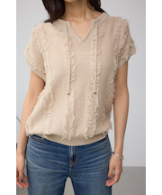 ラインフリンジニットトップス