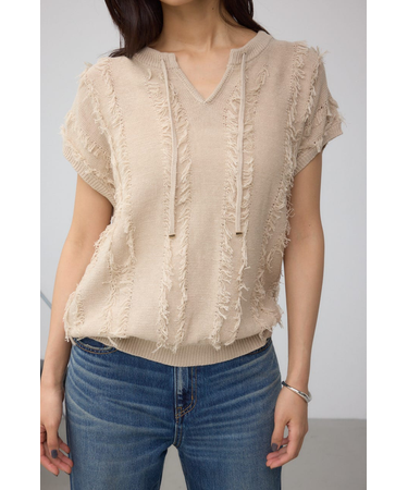 ラインフリンジニットトップス