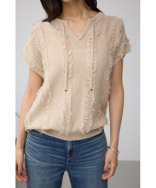 ラインフリンジニットトップス