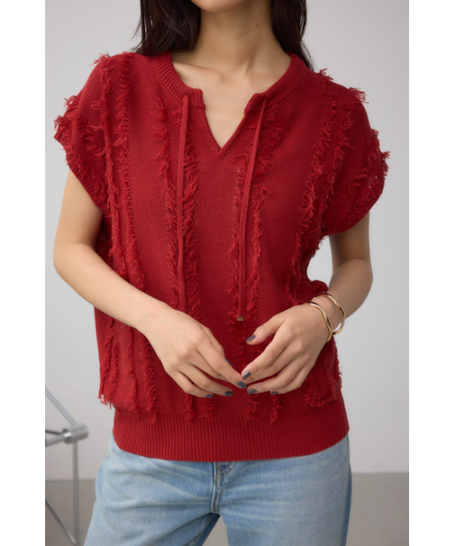 ラインフリンジニットトップス