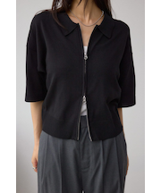 Wジップポロカラーニットカーディガン