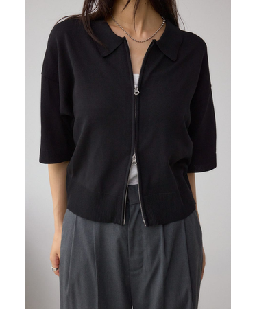 Wジップポロカラーニットカーディガン