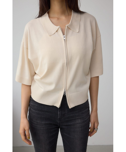 Wジップポロカラーニットカーディガン