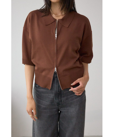 Wジップポロカラーニットカーディガン