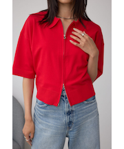 Wジップポロカラーニットカーディガン