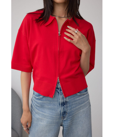 Wジップポロカラーニットカーディガン