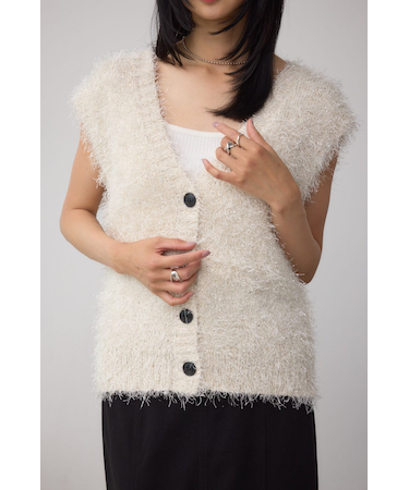 ラメフェザーVネックニットベスト