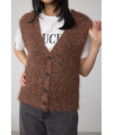 ラメフェザーVネックニットベスト