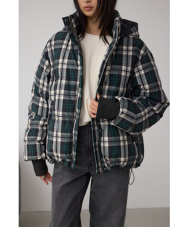 B-HEAT フード付き中綿チェックジャケット