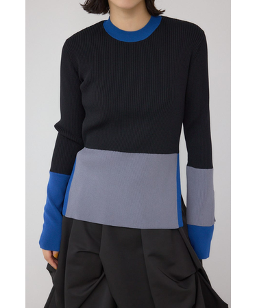 【PLUS】カラーブロッキングリブニット