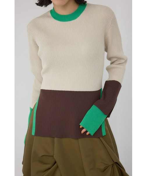 【PLUS】カラーブロッキングリブニット