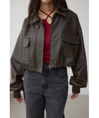 フェイクレザーショートブルゾン