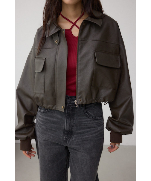 フェイクレザーショートブルゾン