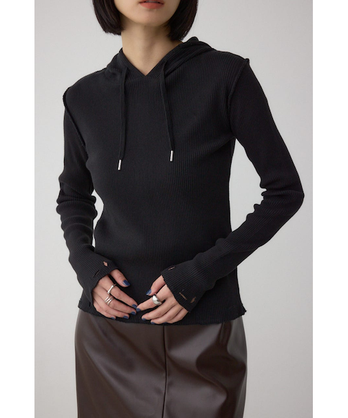 ダメージフーディーリブトップス