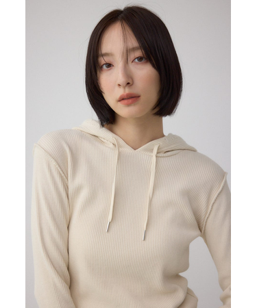 ダメージフーディーリブトップス