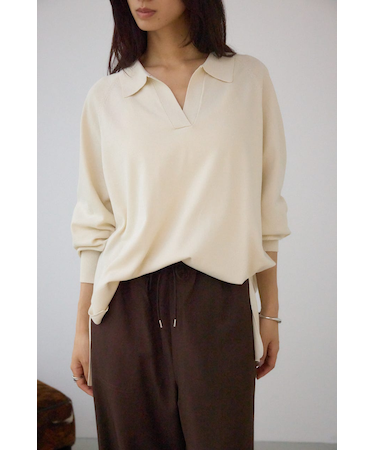 ポロカラーフォルムニットプルオーバー