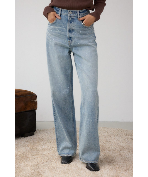AZUL DENIM ラインストーンワイドデニム