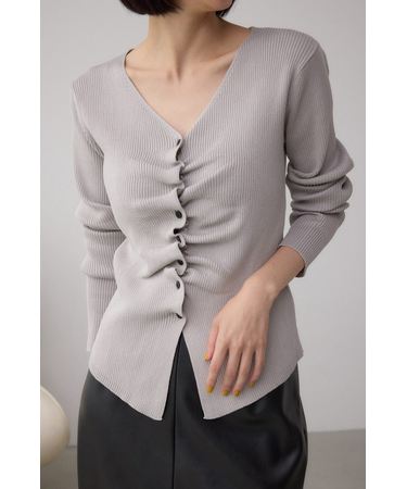 フロントギャザーVネックニット