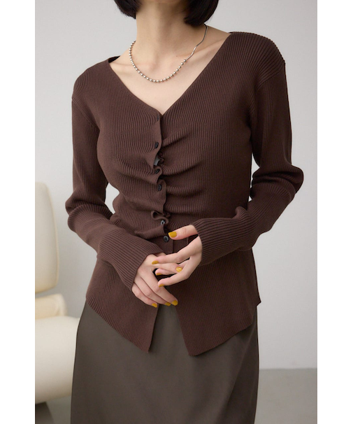 フロントギャザーVネックニット