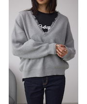 Vネックフリンジスウェッターニット