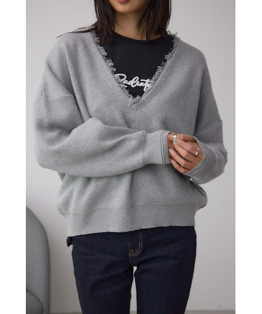 Vネックフリンジスウェッターニット