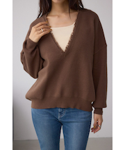 Vネックフリンジスウェッターニット